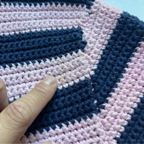 STAUD pink navy striped chunky knit crew neck short sleeve sweater top - Picture 3 of 6